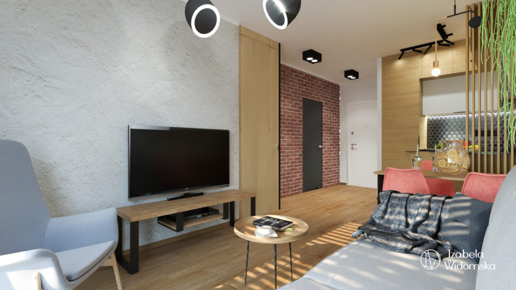 Loftowa kawalerka | Dopasowanie Dobre życie Inspirujące wnętrze | Projekt wnętrza architekt Izabela Widomska