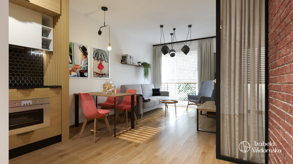 Loftowa kawalerka | Dopasowanie Dobre życie Inspirujące wnętrze | Projekt wnętrza architekt Izabela Widomska