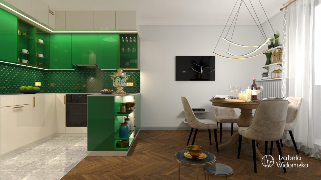 Glamour, art deco i zieleń | Piękno Harmonia Dopasowanie | Projekt wnętrza architekt Izabela Widomska