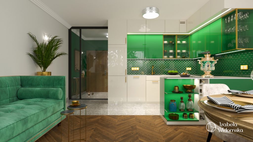 Glamour, art deco i zieleń | Piękno Harmonia Dopasowanie | Projekt wnętrza architekt Izabela Widomska