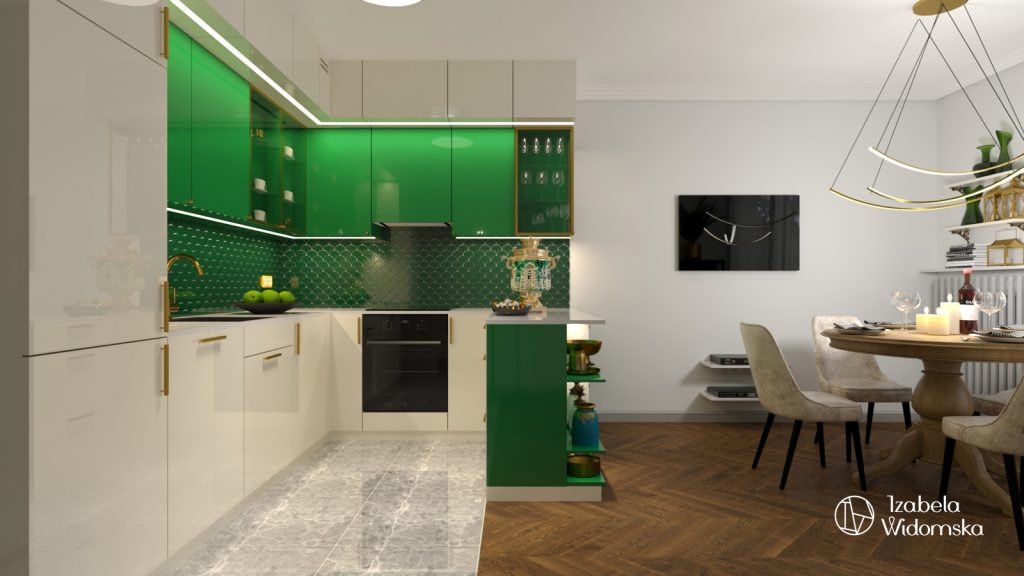 Glamour, art deco i zieleń | Piękno Harmonia Dopasowanie | Projekt wnętrza architekt Izabela Widomska