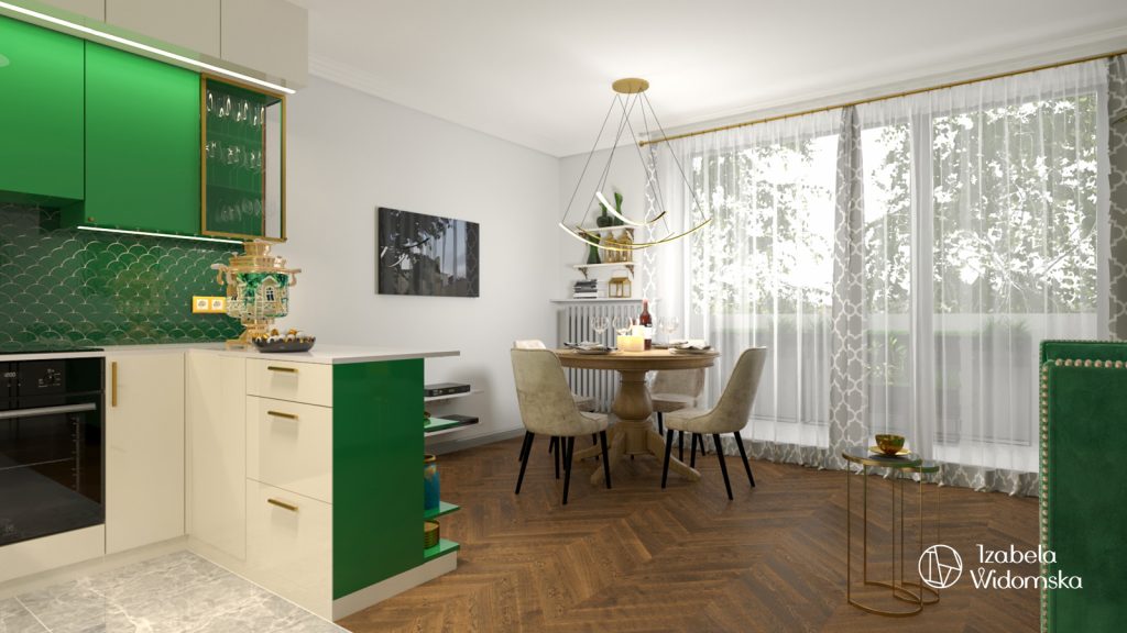 Glamour, art deco i zieleń | Piękno Harmonia Dopasowanie | Projekt wnętrza architekt Izabela Widomska