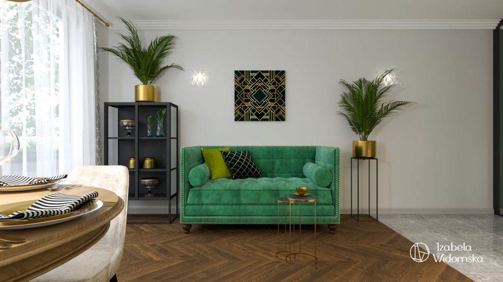 Glamour, art deco i zieleń | Piękno Harmonia Dopasowanie | Projekt wnętrza architekt Izabela Widomska