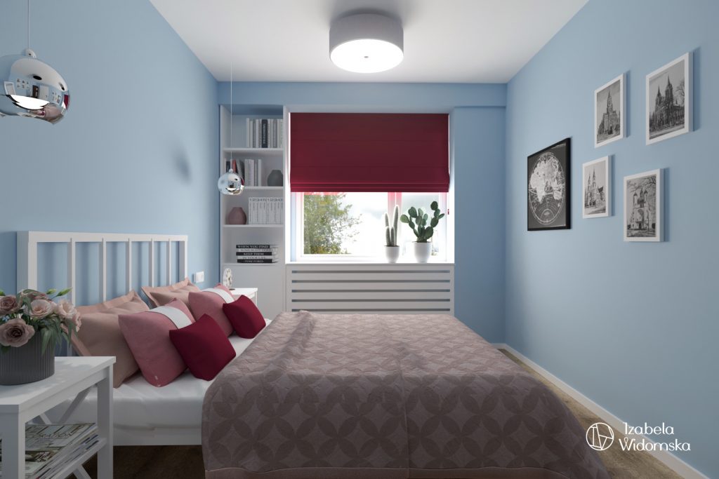 Małe mieszkanie z błękitną wyspą | Komfort Dopasowanie | Projekt wnętrza architekt Izabela Widomska