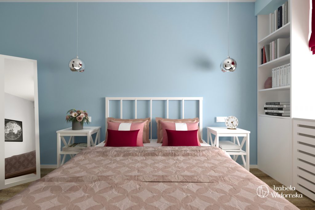 Małe mieszkanie z błękitną wyspą | Komfort Dopasowanie | Projekt wnętrza architekt Izabela Widomska