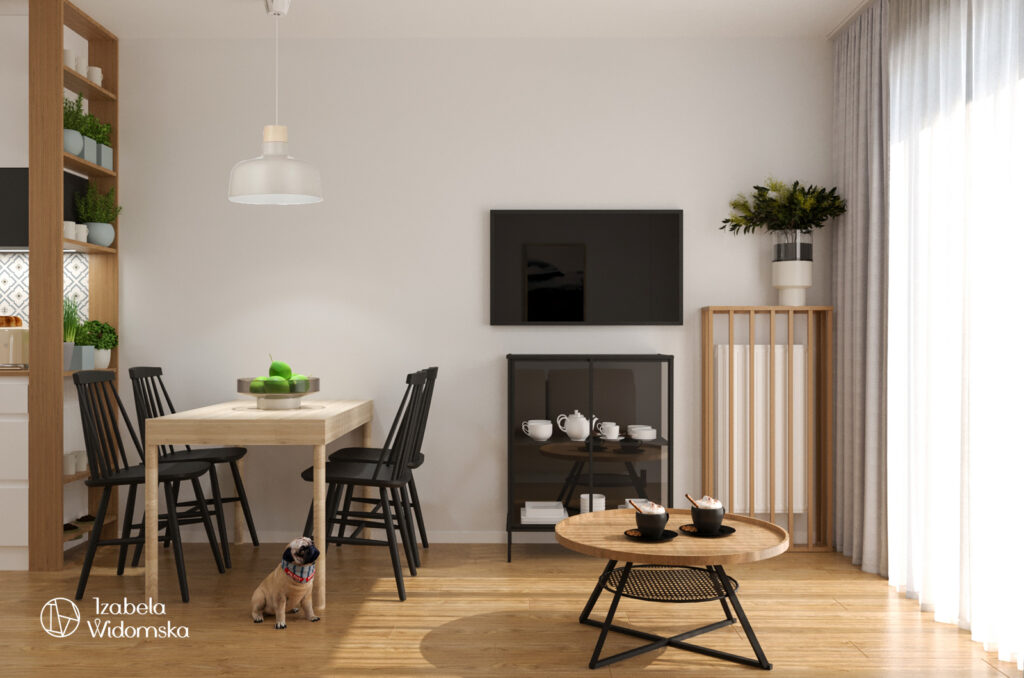 Mieszkanie dla dwojga z pieskiem | Harmonia Dobre życie Dopasowanie | Projekt wnętrza architekt Izabela Widomska