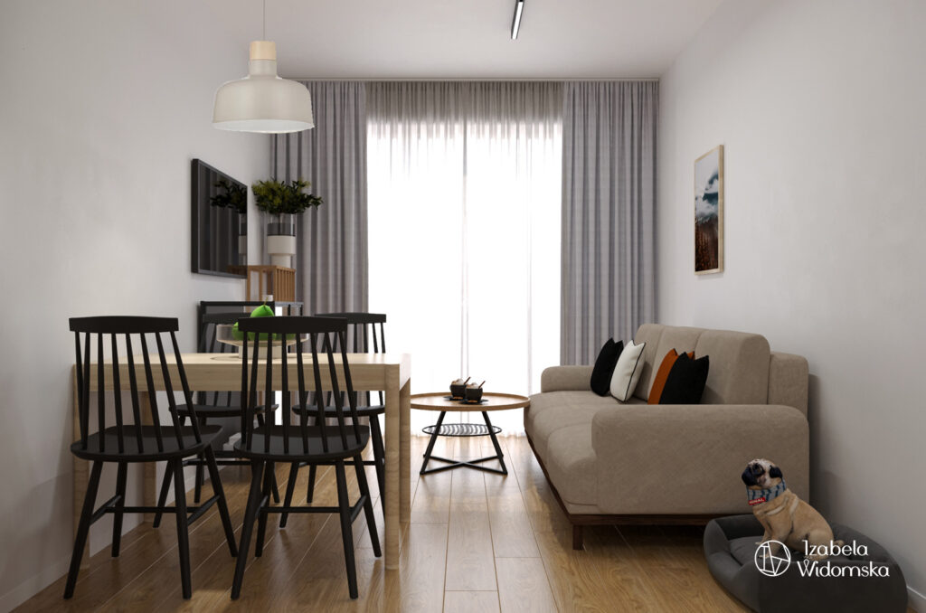 Mieszkanie dla dwojga z pieskiem | Harmonia Dobre życie Dopasowanie | Projekt wnętrza architekt Izabela Widomska